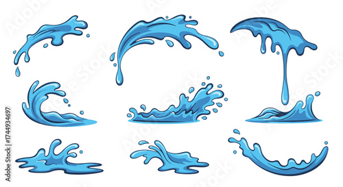 A collection of various water splashes and liquid effects.