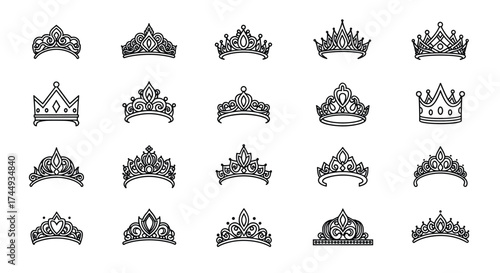 A decorative collection of elegant tiaras for royal occasions.