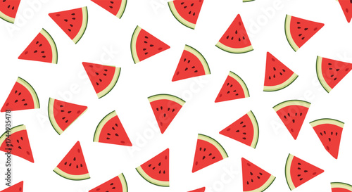 A refreshing collection of vibrant watermelon slices scattered across a clean white background.