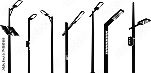 solar, street, light, lamp, silhouette, pole, panel, renewable, energy, electricity, infrastructure