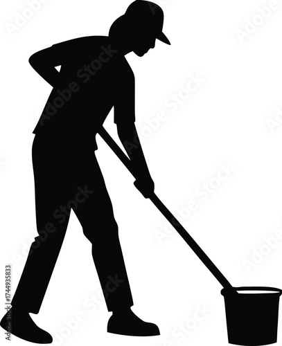  a person mopping with a bucket janitor cleaning vector illustration
