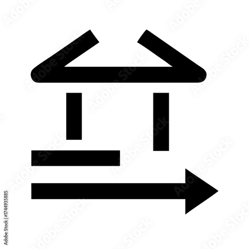 Bank icon with arrow for financial transaction