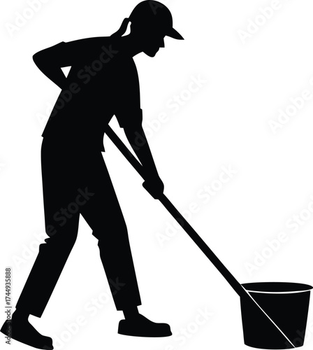  a person mopping with a bucket janitor cleaning vector illustration