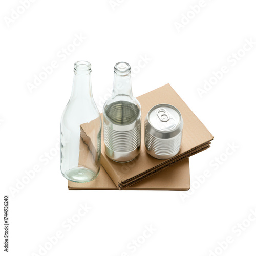 Recyclable Materials Glass Bottle Aluminum Cans and Cardboard for EcoFriendly Waste Management