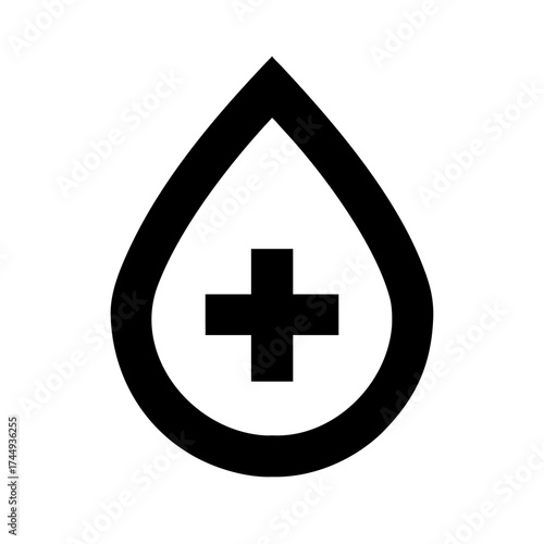 Simple illustration of a blood drop with a plus sign