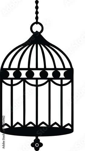  a vintage bird cage with decorative hanging design.