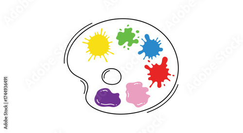 A painter's palette with colorful paint splatters.