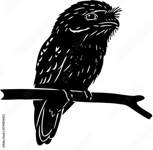 Perching Nocturnal Owl Black Silhouette Vector Icon