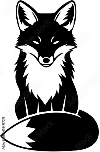 Alert Fox Head and Chest Black Silhouette Vector
