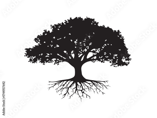 Ethereal mystic tree with sprawling roots vector illustration