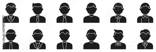 Male Avatar Icon with Office Outfits and Casual Profiles Solid Icon Set. Business Character Symbols for Identity, Contact and Team Interface Silhouette Icon. Isolated Vector Illustration