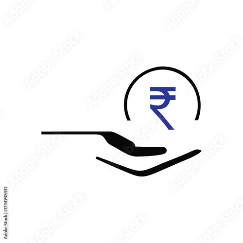 Hand holding a rupee coin symbol financial transaction icon