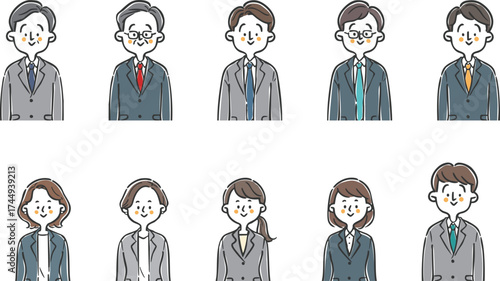 いろいろなビジネスパーソン　上半身　ベクター
