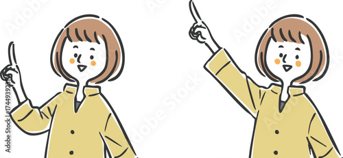 上を指差している女性　上半身　ベクター
