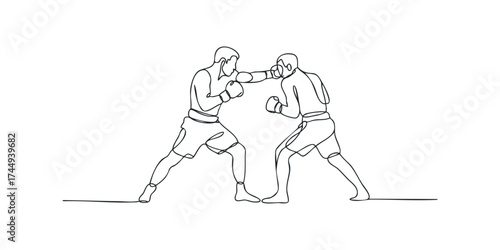 Two boxers engaged in a fierce match in a minimalist line drawing