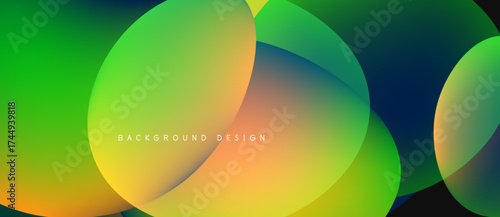 Abstract colorful overlapping circles create vibrant background. Gradient hues blend smoothly, offering modern aesthetic.
