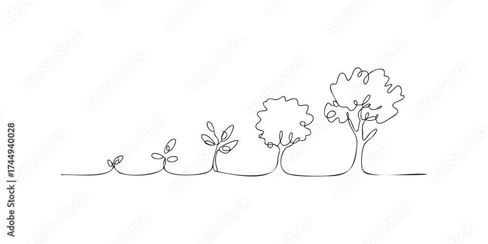 Obraz premium Continuous line drawing of plant growth stages