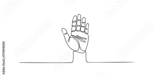 Line drawing of an open hand held up on a white background