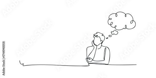 Person in contemplation with thought bubble