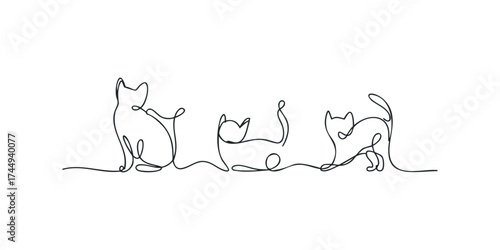 Line art cats in various poses