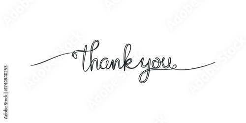 Thank You Phrase Written in Black Continuous Line Script