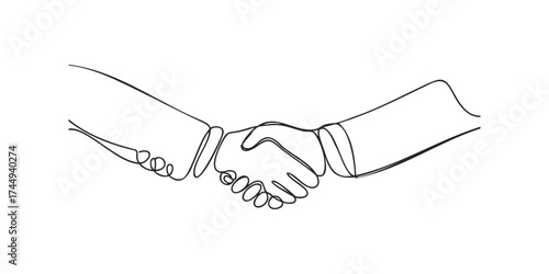 Abstract single line drawing of two hands shaking in agreement