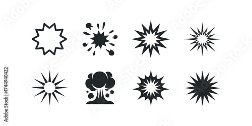 Collection of graphic explosion and burst symbols
