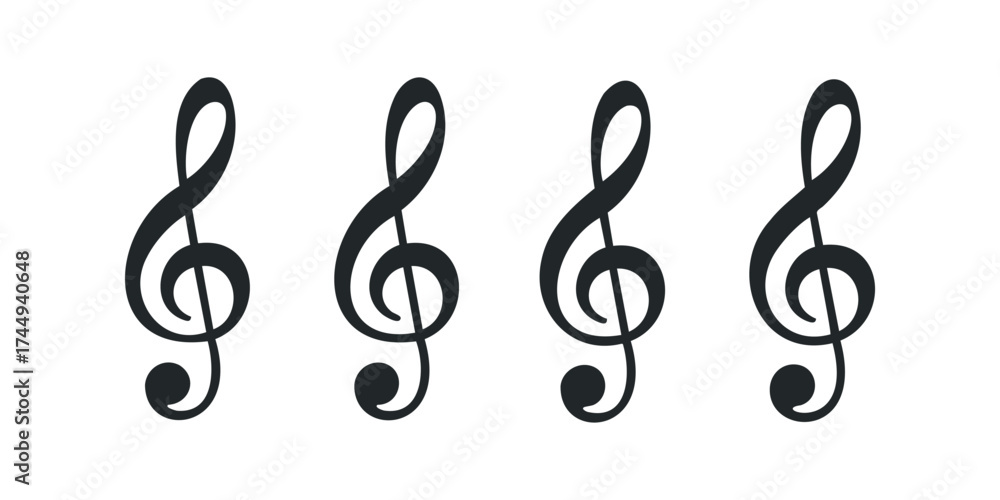 Fototapeta premium Four Black Treble Clefs Arranged Horizontally