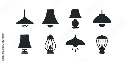 Collection of diverse lamp silhouette icons