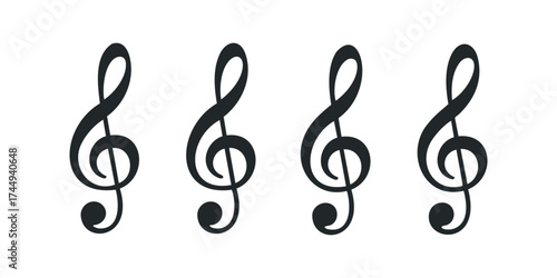 Four Black Treble Clefs Arranged Horizontally
