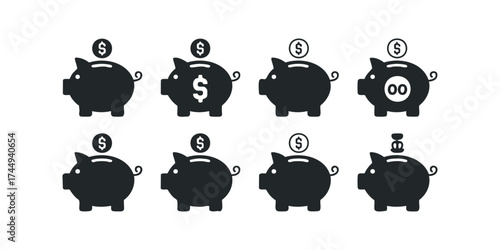 Collection of Piggy Bank Icons with Dollar Symbols