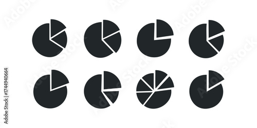 Collection of Dark Pie Chart Segments and Slices on White
