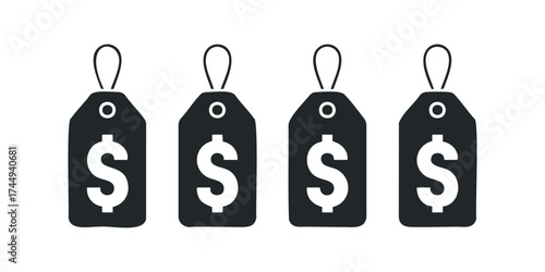 Four price tags with dollar signs