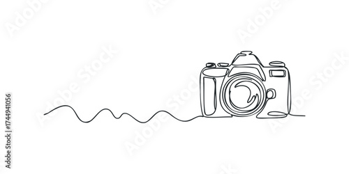 Single line drawing of a professional camera
