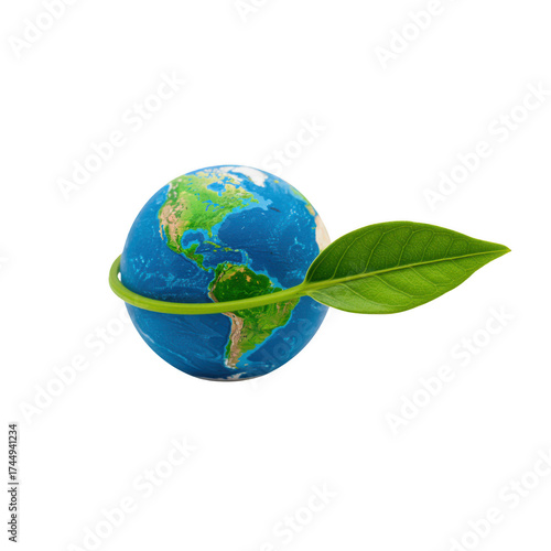 Green Leaf Hugging Planet Earth Global Ecology and Environmental Protection Concept