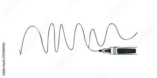 Marker drawing a wavy line on a white background