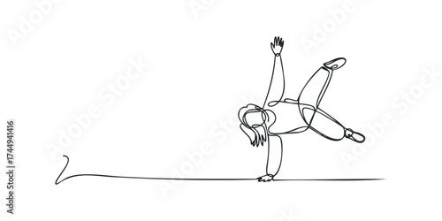 One Line Drawing of Dancer Performing Cartwheel