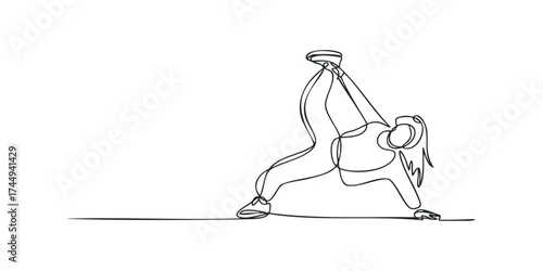 Person in dynamic yoga pose, continuous line drawing