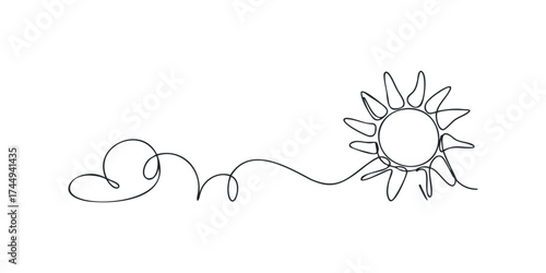 Minimalist Single Line Drawing of Sun and Cloud Shape