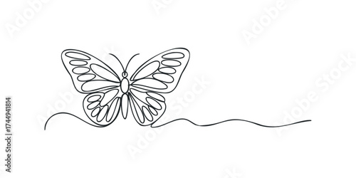 Outline of butterfly perched on wavy line