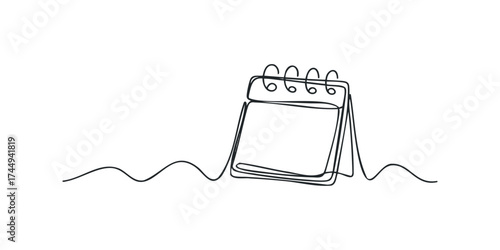 Single line drawing of an open desk calendar