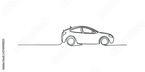 Single line drawing of a modern hatchback car