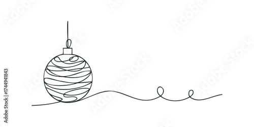Single line drawing of a Christmas ornament with flowing curves