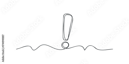 Single line drawing of an exclamation mark on a wavy line