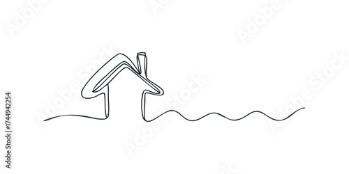 Simple Line Art House With Wavy Ground