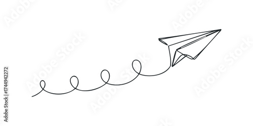 Hand drawn paper airplane with wavy trail