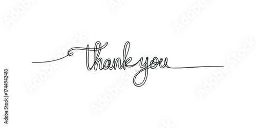 Continuous line drawing expressing gratitude, elegant script
