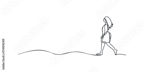 Line drawing of a person walking on a wavy line