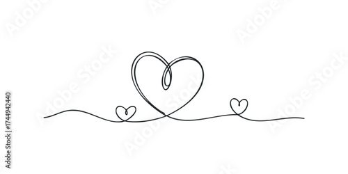 Minimalist single line drawing of hearts
