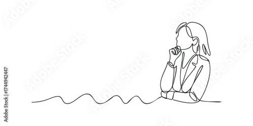Single Line Drawing of a Woman in Thoughtful Pose